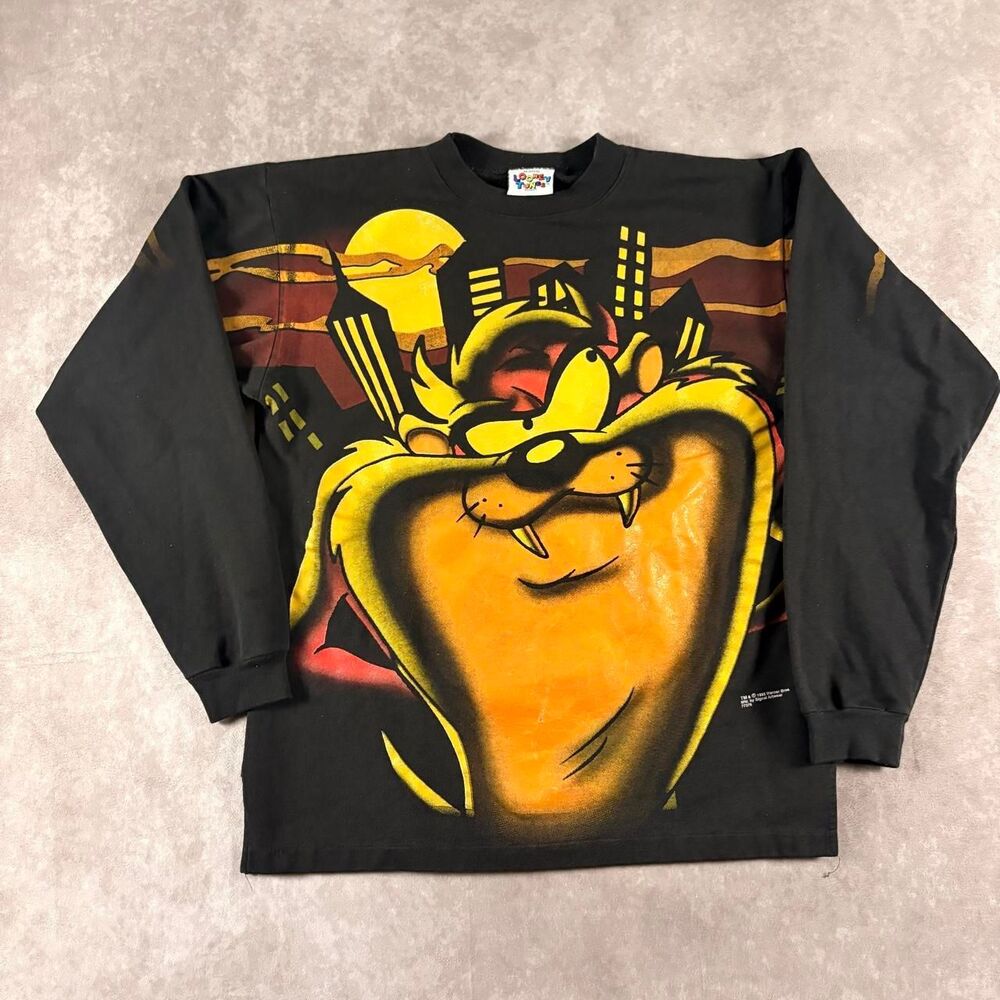 vintage 1995 loony toons taz double sided long sleeve black tee